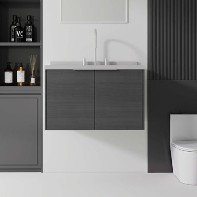 Meuble-lavabo moderne flottant avec comptoir en marbre de culture et portes à fermeture douce
