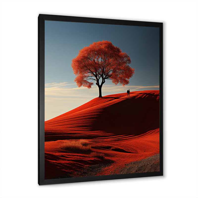 Tree Canvas Wall Art, Red Monochrome Nature Print - Red Monochrome Tree, Black Picture Framed, 20" H x 12" W x 1" D