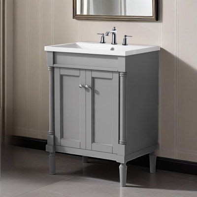 24'' Bathroom Vanity With Top Sink, 2-tier Modern Bathroom Storage Cabinet, Large Storage Shelves