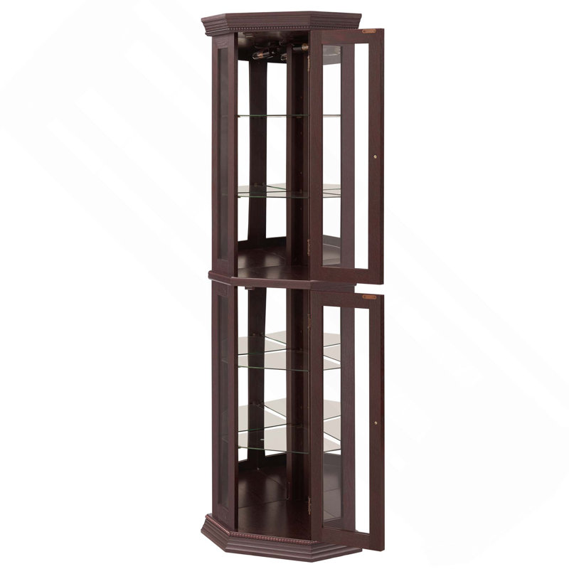 Vitrine moderne en verre avec éclairage DEL et panneau en miroir, Cherry