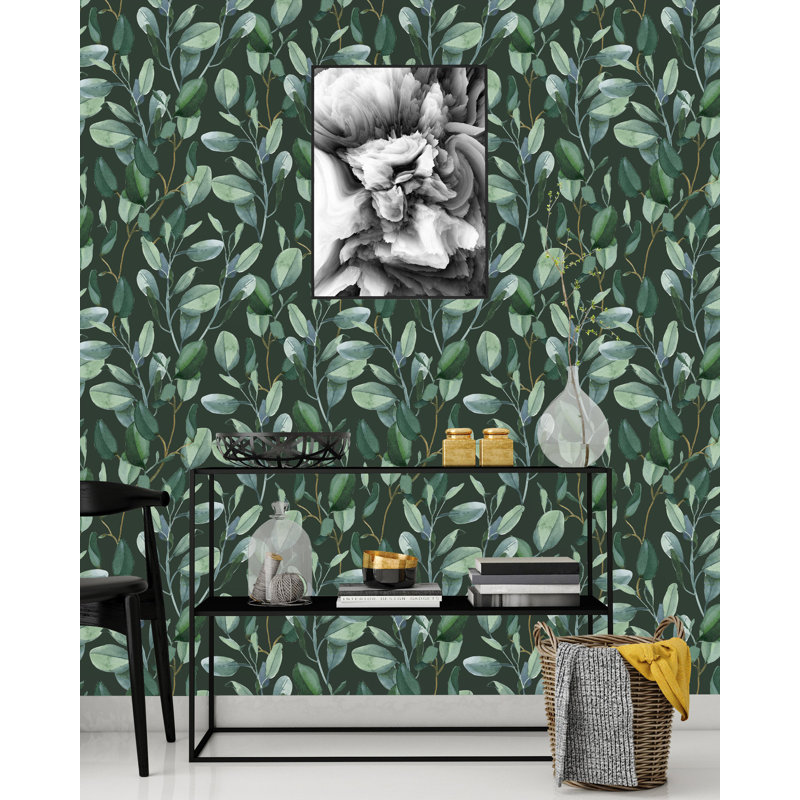 Panneau de papier peint adhésif à feuilles d'eucalyptus Christine, L 120 po x l 25 po