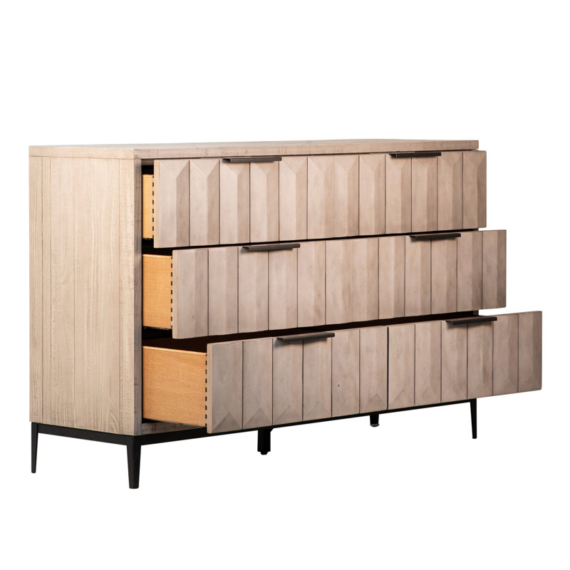 Aldwell Pine Modern 6-Drawer Storage Dresser, Light Gray Wash