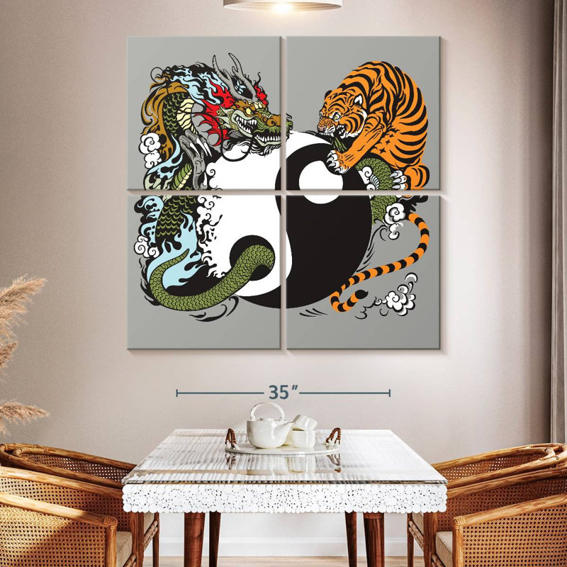 Dragon et tigre Yin Yang, H 50 po x l 50 po