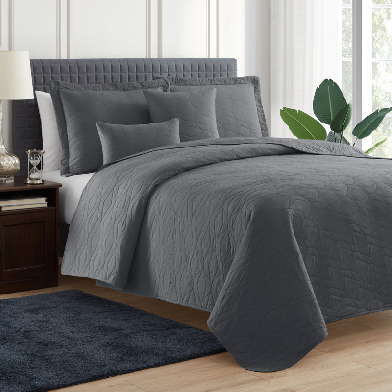Ensemble de courtepointe réversible en microfibre Ellipse Wave, Courtepointe simple + 3 taies décoratives, gris