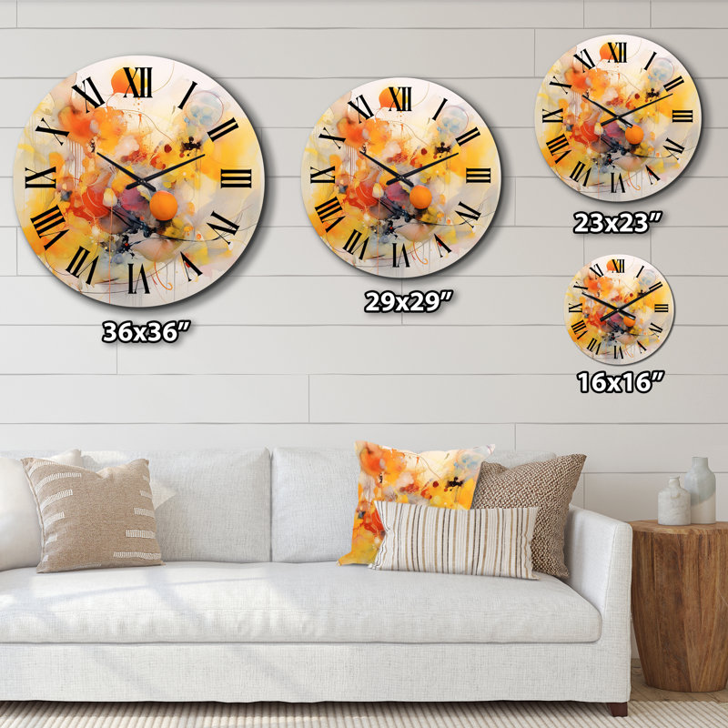 Horloge murale orange et jaune Whirls I - Minimalisme, Petit