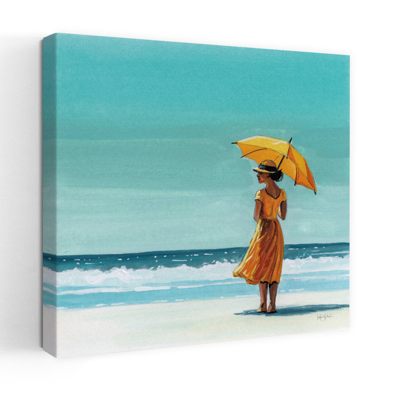 Parasol côtier à la plage avec art côtier, H 18 po x l 18 po