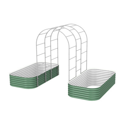 17" Tall 10 In 1 Modular Metal Outdoor Raised Garden Bed With Trellis