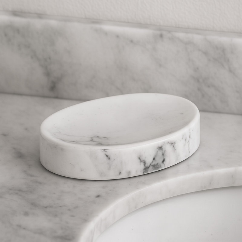 Oval Marble Effect Soap Dish Cup Dispenser