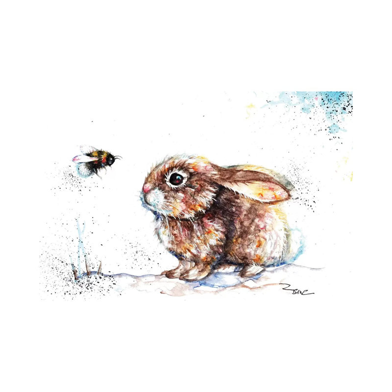 Rabbit And Bee III - Painting on Canvas, 45.72cm H x 66.04cm W x 1.91cm D, Wrapped Canvas