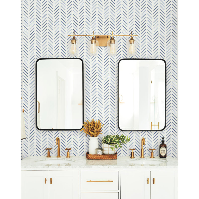 Painted Herringbone Chevron Peel & Stick Wallpaper Roll, Navy