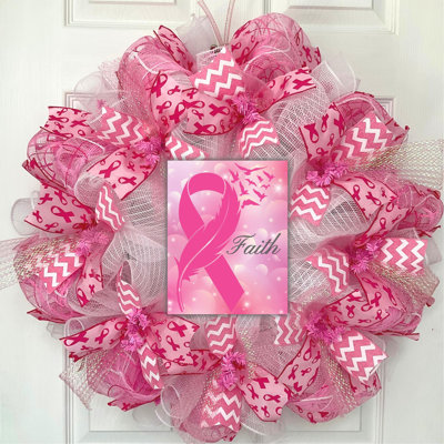 Breast Cancer Awareness Wreath with Faith Ribbon