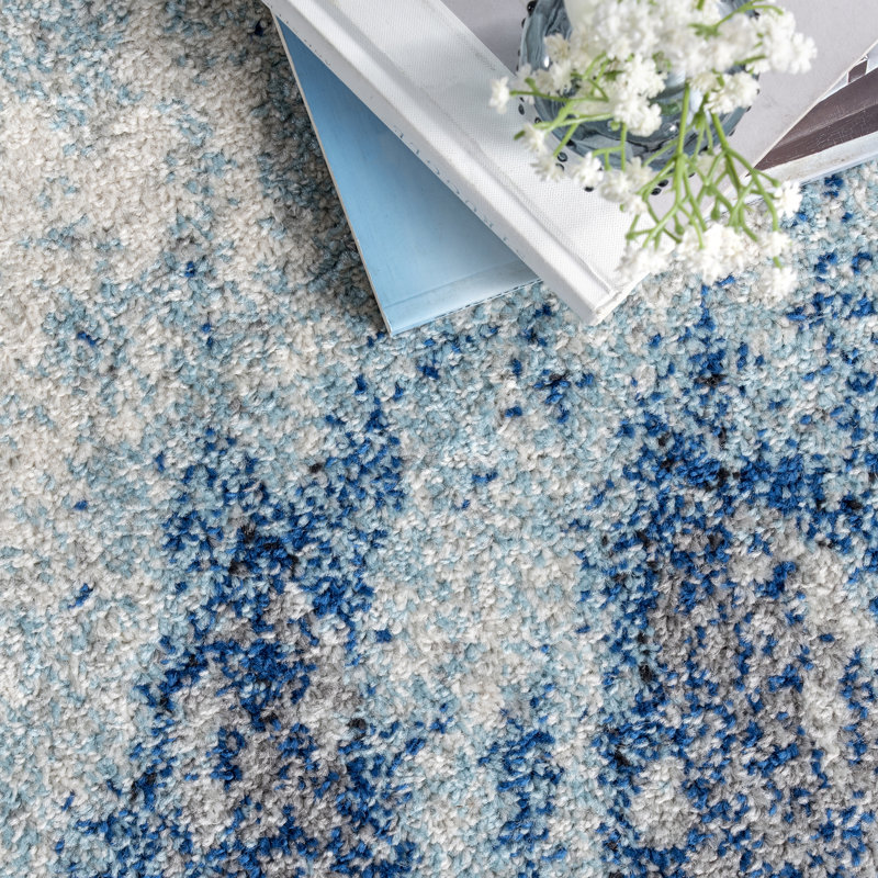 Gleno Abstract Waterfall Power Loom Performance Blue Rug, Oval 5' x 8'