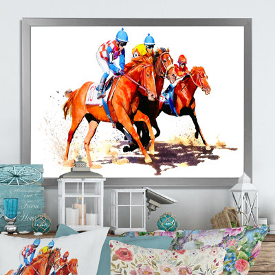 «Three Jockey Racing Horses Racinging», reproduction d'art sur toile