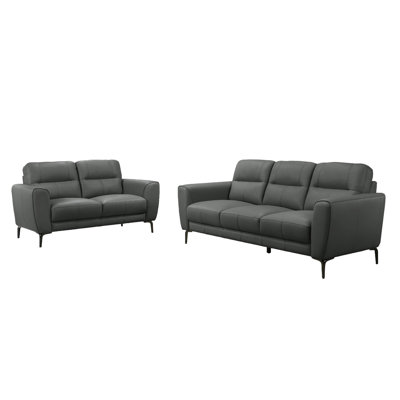 Cuir gris anthracite et: capitonnage horizontal contemporain et confortable avec pieds coussinés