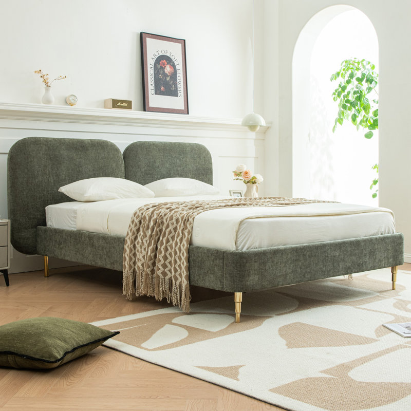 Lit plateforme tapissier avec dossier, Grand, Vert