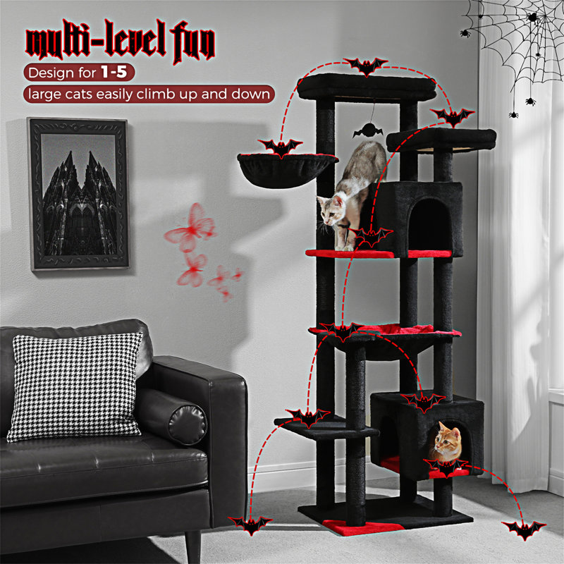 69" Black Sisal Cat Tree Tower with Hammock and Condos