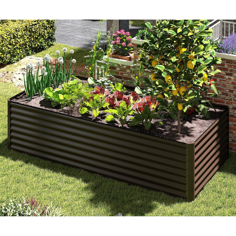 Spacieuses jardinières en acier, lit de jardin brun galvanisé pour les fleurs de légumes en plein air