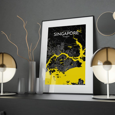 Singapore City Map in Times 1 Piece Wall Art