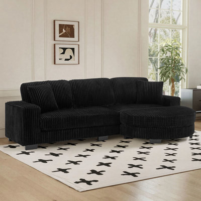 Canapé modulaire rembourré en L 110,63 po avec repose-pieds incurvé en velours côtelé
