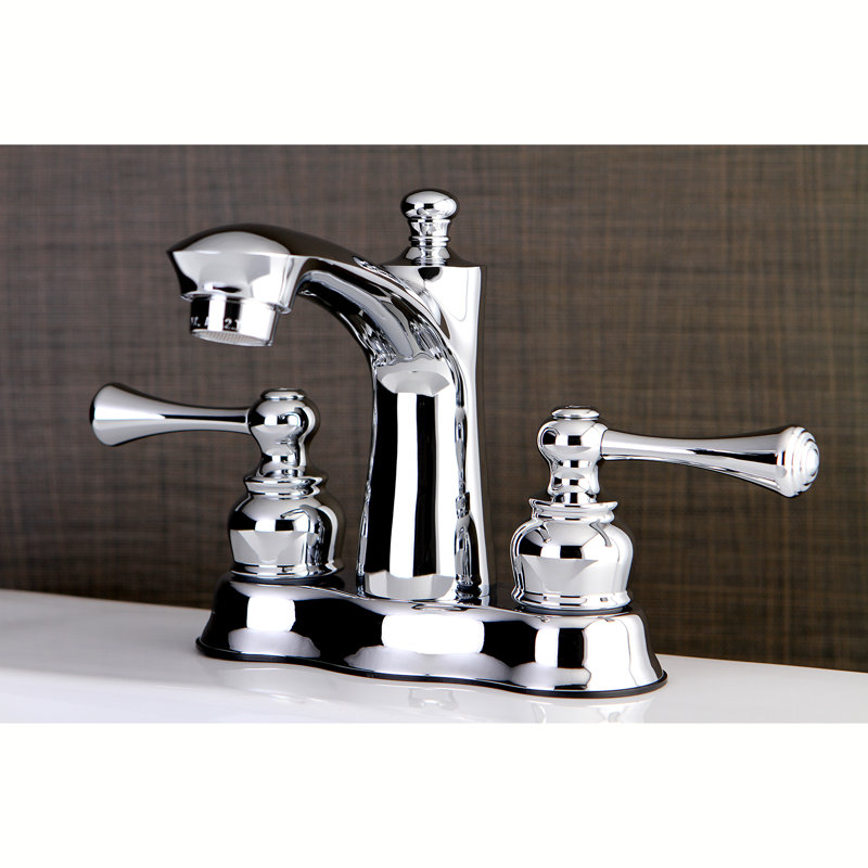 Kingston Brass Vintage Two-Handle 3-Hole Deck Mount 4" Centerset Bathroom Faucet with Plastic Pop-Up, Polished Chrome
