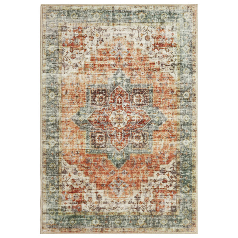 Vintage Washable Area Rug - Non-Slip, Low Pile, Soft Collapsible Carpet for Living Room, Bedroom, Dining Room, Office, Playroom