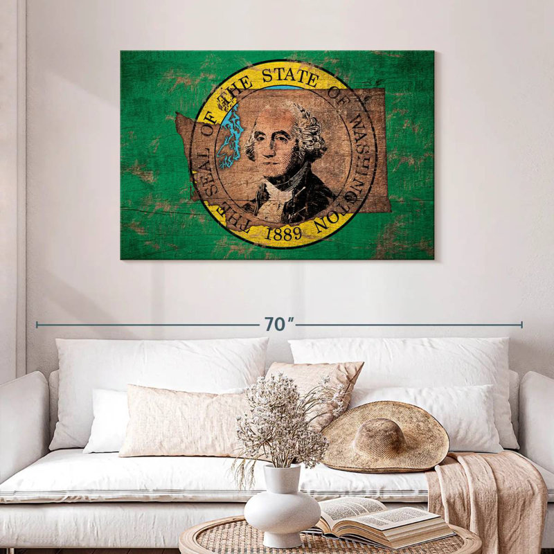 Borges State Map Over Washington Flag, 30" H x 45" W