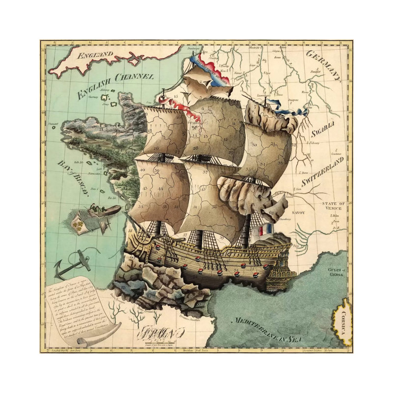 Antique Map Of France - Wrapped Canvas Print, 30.48 cm H x 30.48 cm W