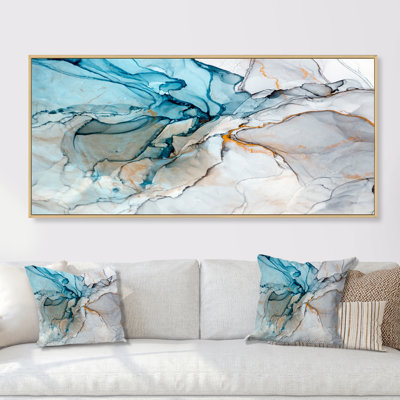 Luxry Blue and Grey Marble Art Ripples - impression sur toile