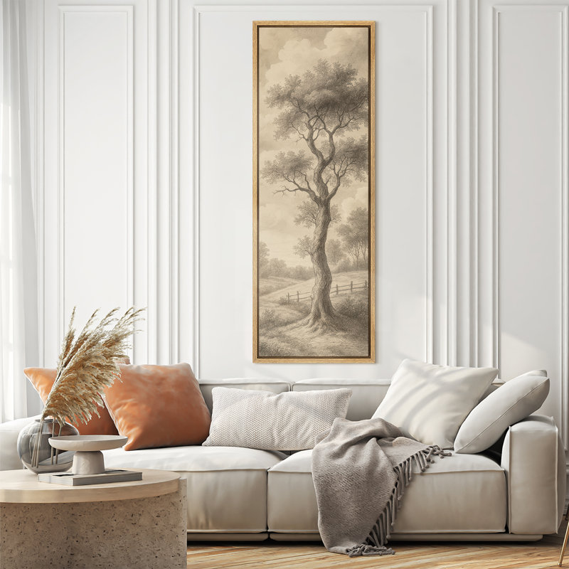 Brown Tone Tree Landscape Art Extra Large Pictures Framed Canvas Print Wall Art, Natural, 60" H x 20" W