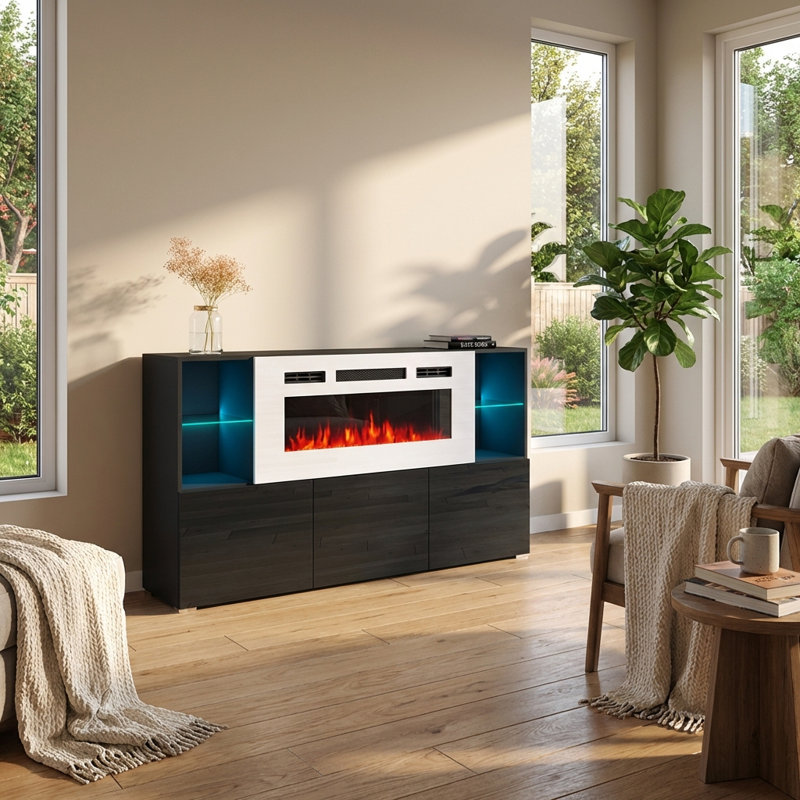 Buffet 63 po avec foyer électrique Camberlynn, Noir
