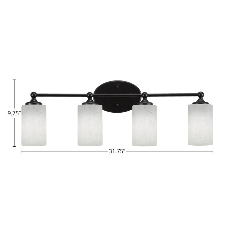 Barre d'éclairage de salle de bain 4 lumières Capri au fini noir mat avec verre mousseline blanc 4 po