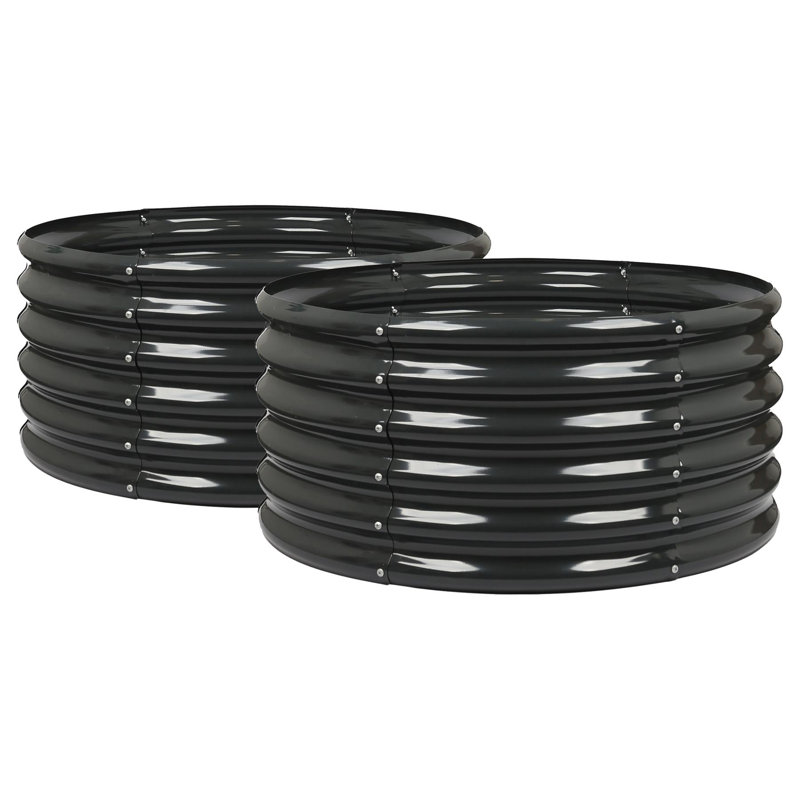 Harbour Housewares - Round Galvanised Steel Raised Garden Bed Planter, 45cm H x 90cm W x 35.4cm D, Black, 2