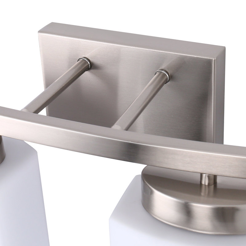 4-Light Modern Square Vanity Light For Bathroom, Bedroom With Curved Arms And Milk White Glass Shades, Nickel