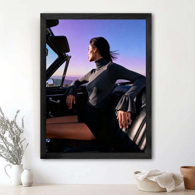 Black Framed Vintage A woman who enjoys a leisurely hair dryer Wall Art Retro Style Framed Prints, 11" H x 9" W