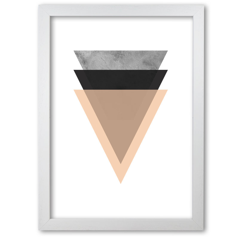 Peach And Black Abstract Triangles - Print, White Grain Frame, 30 cm H x 21 cm W x 5 cm D
