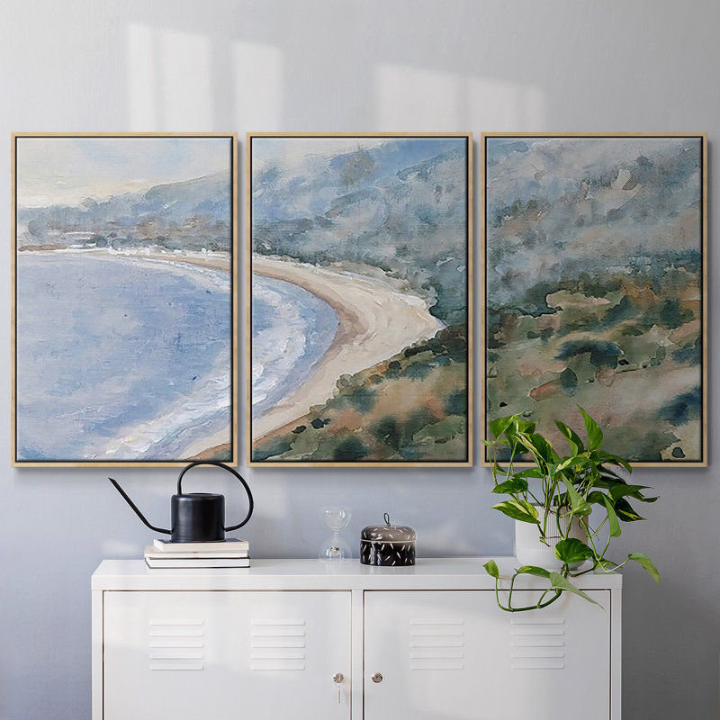 Coastal Mist I - Toile encadrée multi-pièces, Encadré naturel, H 24 po x l 48 po