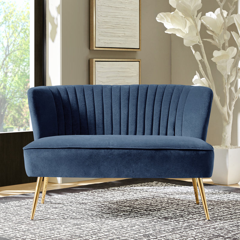 Euclid 47" Velvet 2-Seat Armless Loveseat, Slat Blue