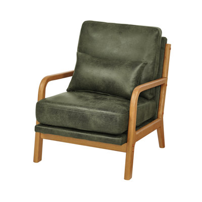 Olive Green Mid-Century Modern Wooden Lounge Chair with Foam Cushion