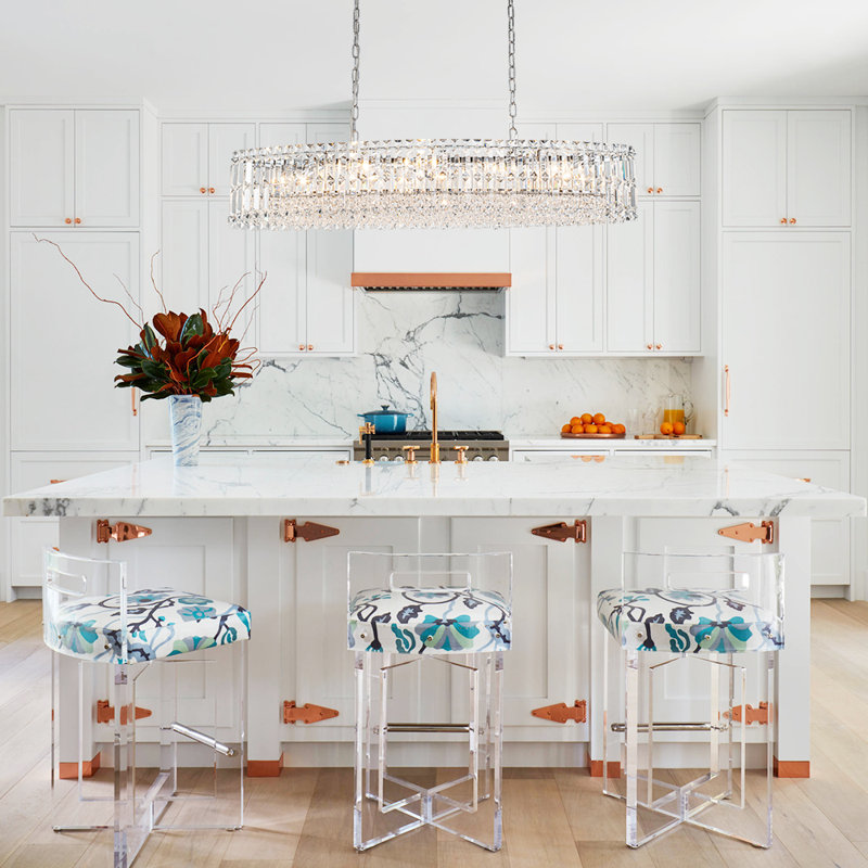 10-Light Kitchen Island Oval Crystal Chandelier , Chrome