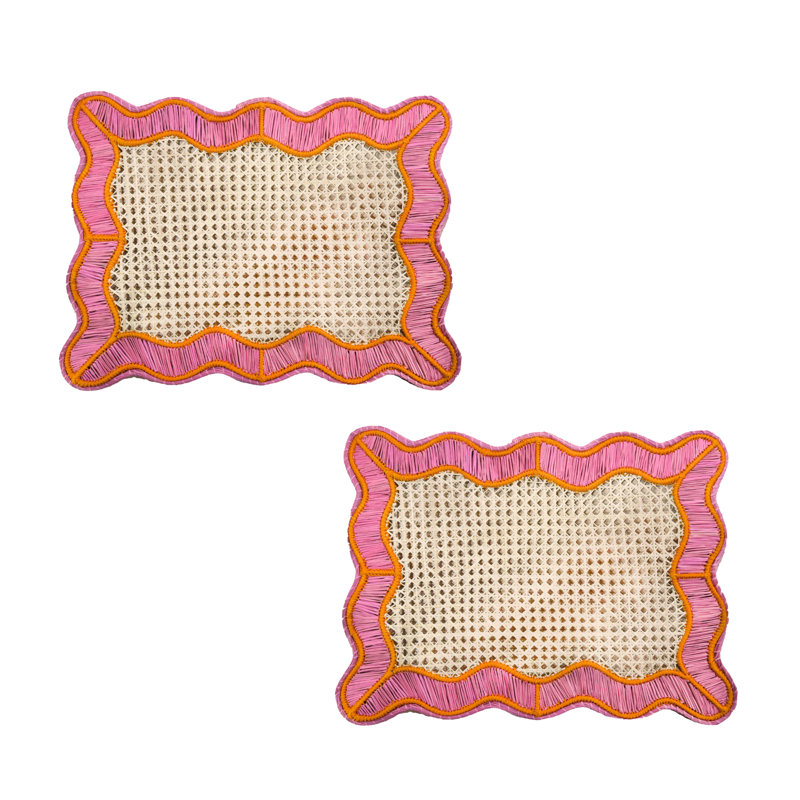 Wavy Rectangular Placemat - Set of 2, Pink/Orange