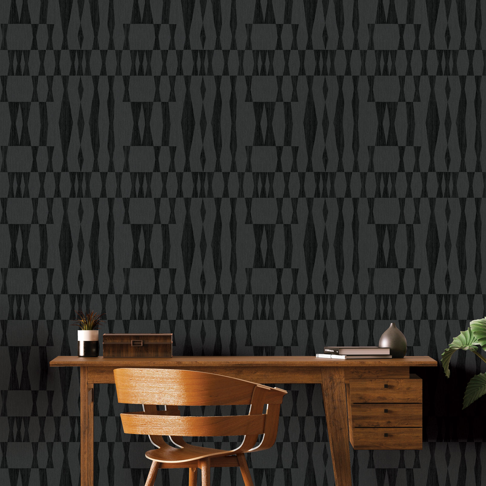 Faux Grasscloth Geo Peel and Stick Wallpaper, Carbon