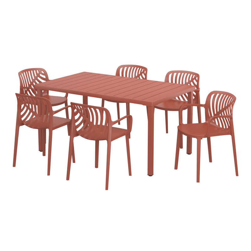 6-Person Outdoor Rectangular Dining Set, Red