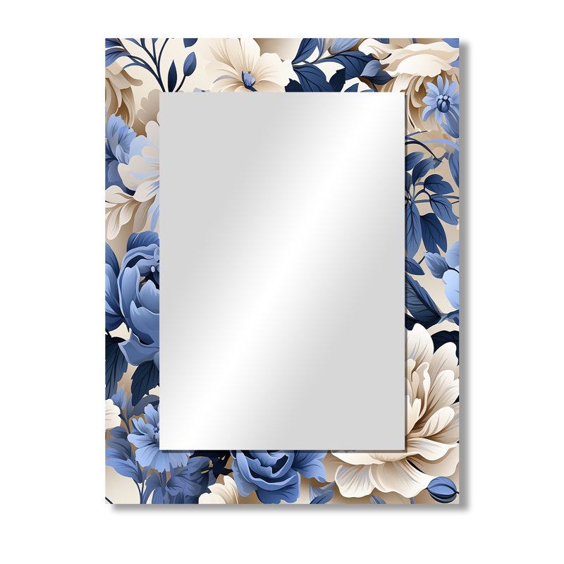 Elbdrige Beige And Blue Farmhouse Floral Pattern - Floral Mirror, Floral Unique Wall Mirror, Printed Metal Art, 40" x 30"