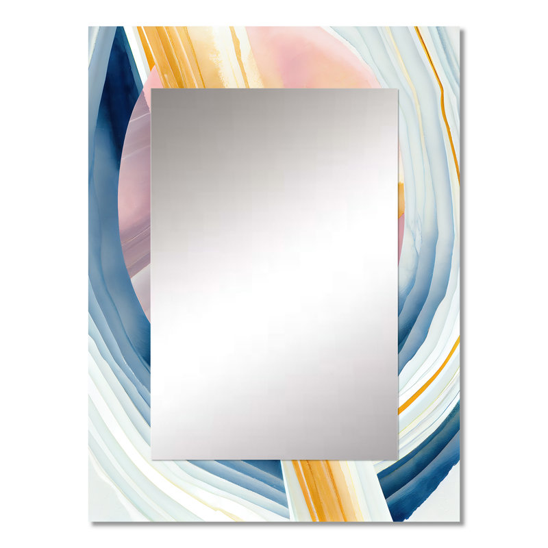 Large miroir doré brossé I - abstrait, spirales murales, miroir décoratif moderne, impression d'art en métal, 32 po x 24 po