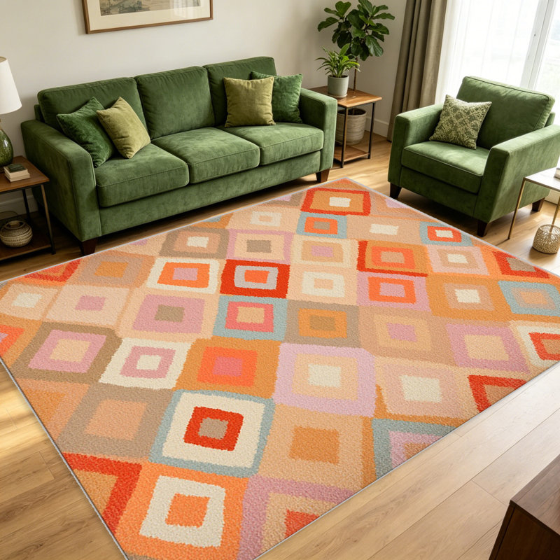 Sunset Orange & Pink Diamond Kilim carpet-easy to clean, machine-washable, soft and comfortable; suitable for door mats, kitchens, living rooms, bedrooms, corridors, and laundry areas. Easy to clean, durable carpet for home decoration.
