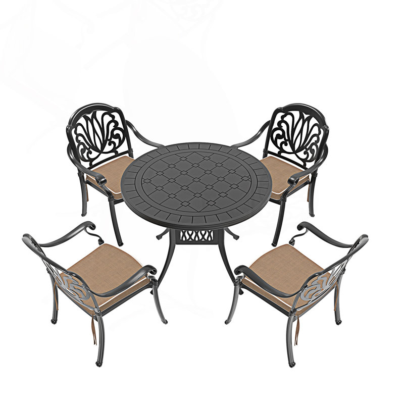 Ensemble de 5 meubles de patio en aluminium coulé avec cadre noir et coussins de siège