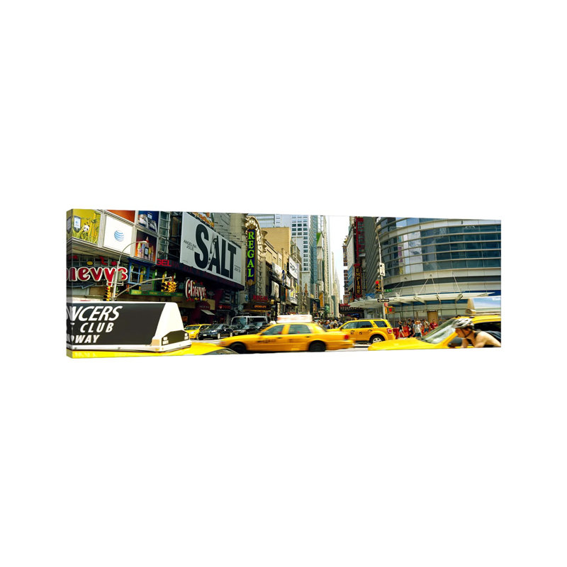 Traffic in a City, 42nd Street, Eighth Avenue, Times Square, Manhattan 1 Piece Wrapped Canvas Panoramic Wall Art