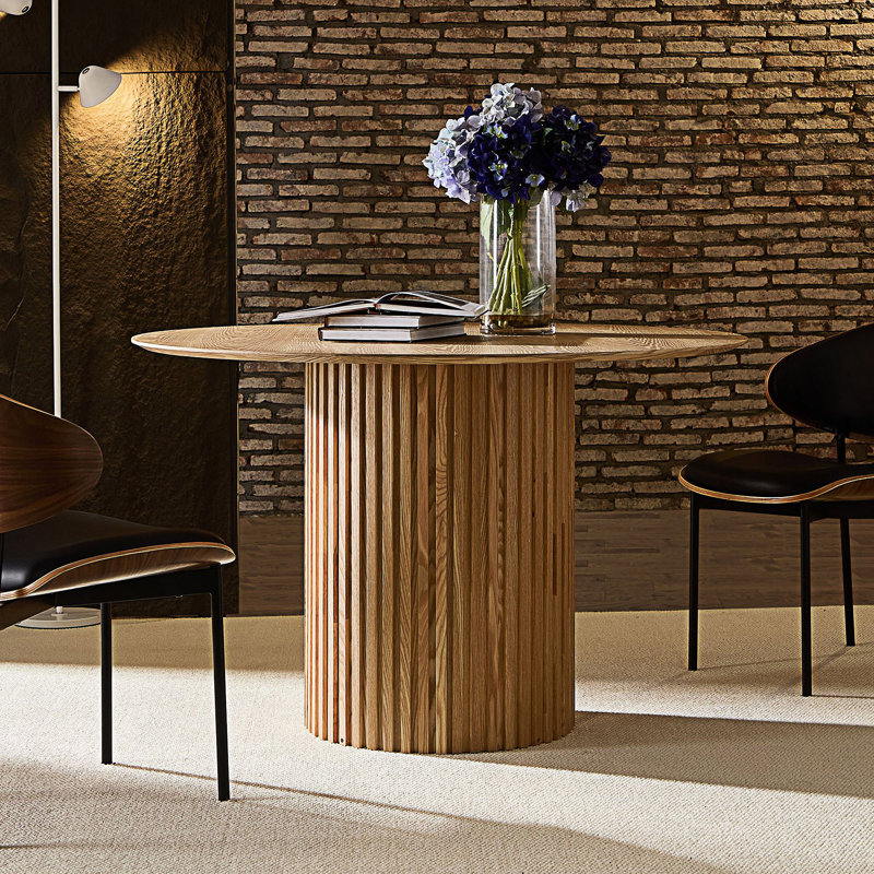 Table de salle à manger, table ronde, table moderne Mid-Century, Chêne