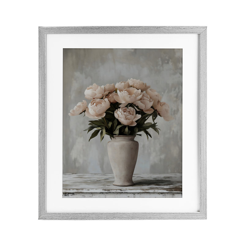 Grand vase rose pour roses, reproduction encadrée sous verre, design par Franklyn Gregory, Cadre de ferme gris