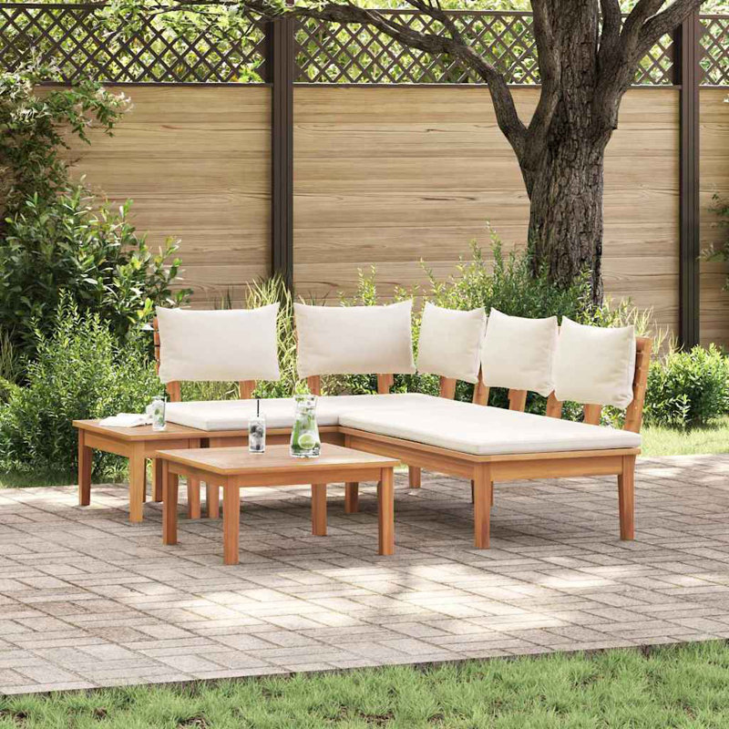  Garden Bench Set With Cushion With Storage 4 Pcs Brown, Grey, Cream